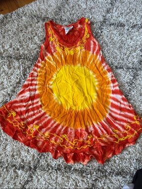 Ingear Red Orange Yellow Tie-Dye Embroidered Cover Up